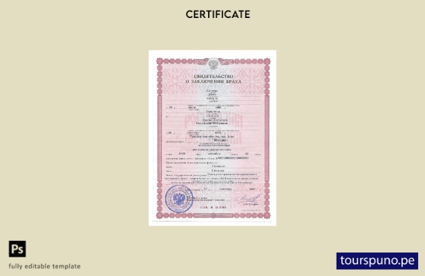 Listo para imprimir la plantilla de versión del certificado de matrimonio de Rus